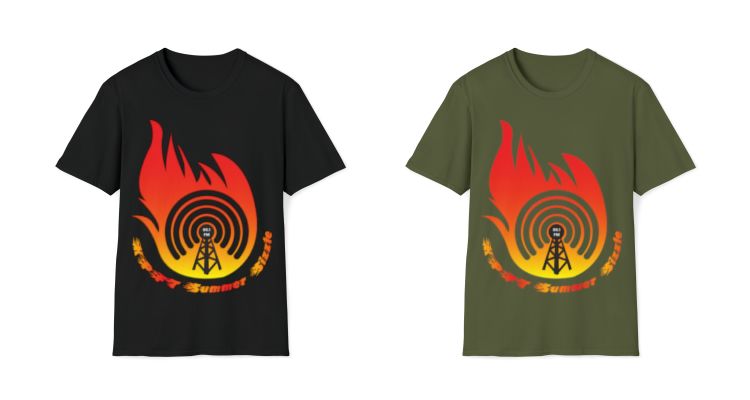 Summer Sizzle tees in Black or Khaki Green