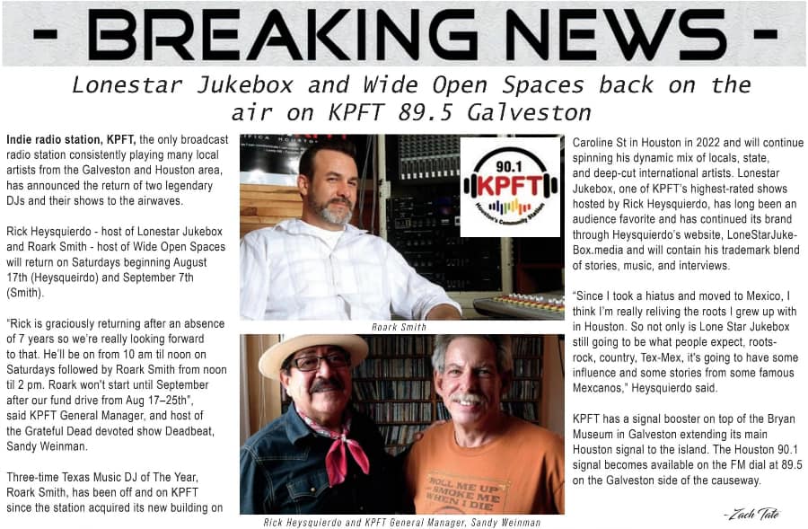 Article about return of Lone Star Jukebox and WIde Open Spaces to KPFT