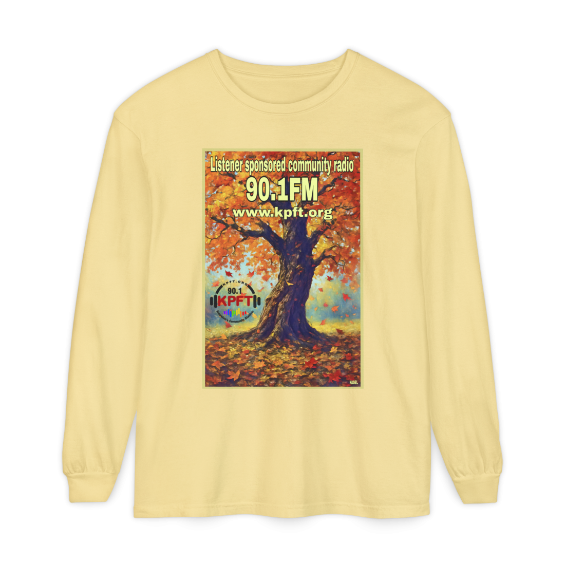 KPFT Fall 2025 long sleeve tee, 100% cotton in butter color