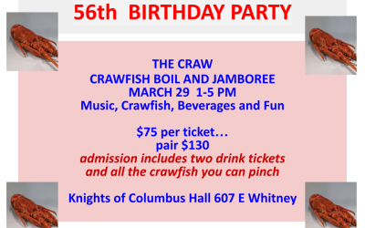 56th Birthday Party & Crawfish Boil and Jamboree – March 29, 2026